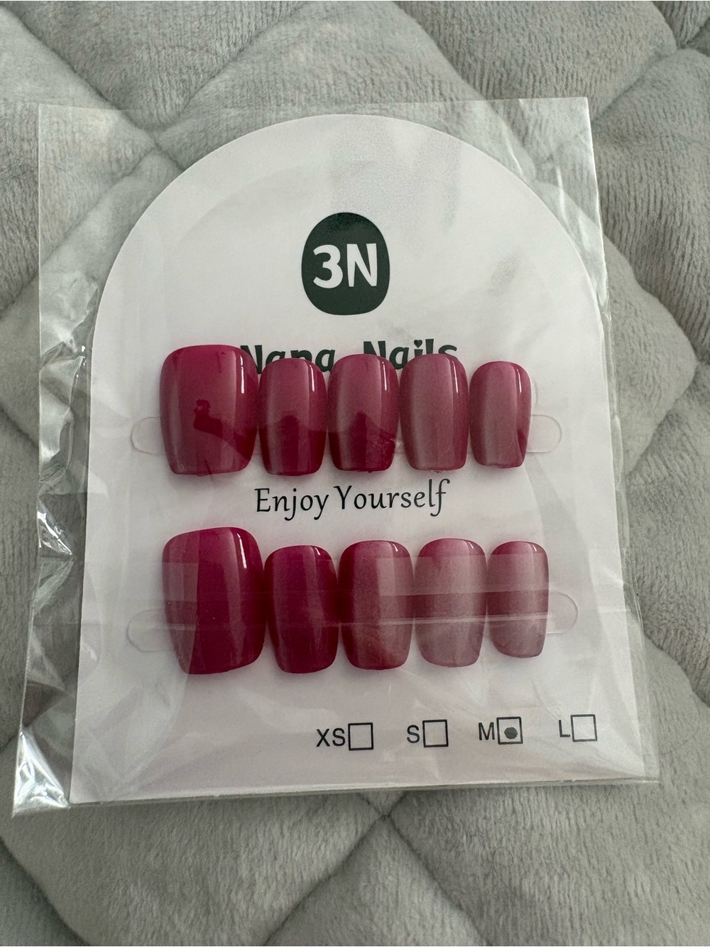 Dark Shinny Pink Press-On Nails Set Pink False Nails Size Medium